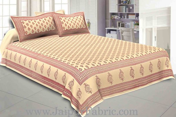 Double Bedsheet Cream Base Fine Cotton Leaf Print With Two Pillow Cover