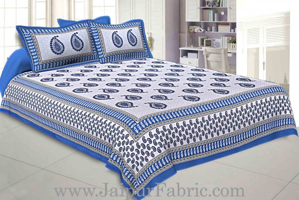 Double bedsheet Firozi Border With Paisley Print Fine Cotton With Two Pillow Cover