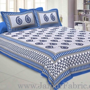 Double bedsheet Firozi Border With Paisley Print Fine Cotton With Two Pillow Cover