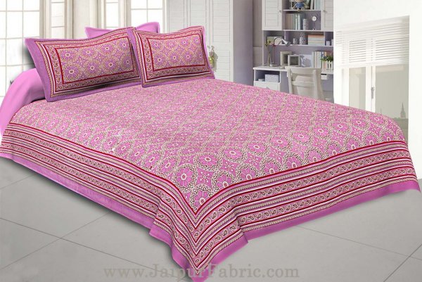 Double Bedsheet Pink Border Round Circle Cotton With 2 Pillow Covers