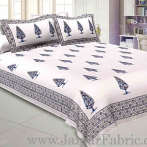 Double Bed Sheet White Base With Grey Kadi Print Multi Tree  Print Super Fine Cotton