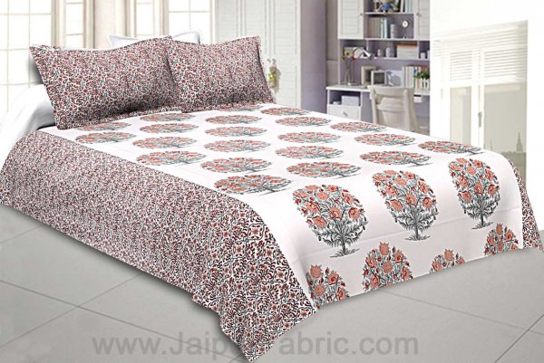 Double Bedsheet Brown Peach Floral Tree Print