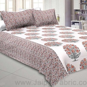 Double Bedsheet Brown Peach Floral Tree Print