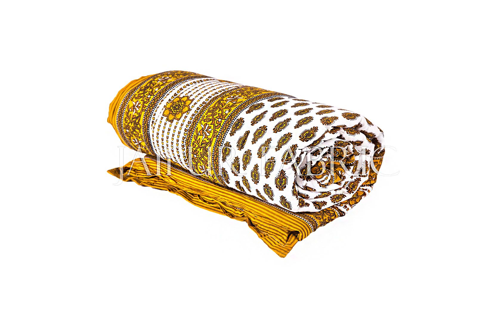 Beige Leaf Print Cotton Handmade Single Bed Jaipuri Quilt