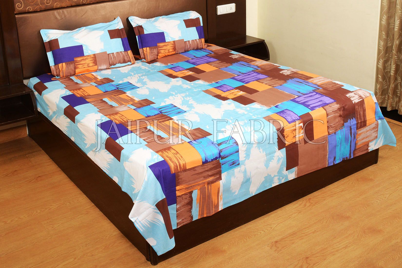 Brown and Purple Modern Design Cotton Double Bed Sheet