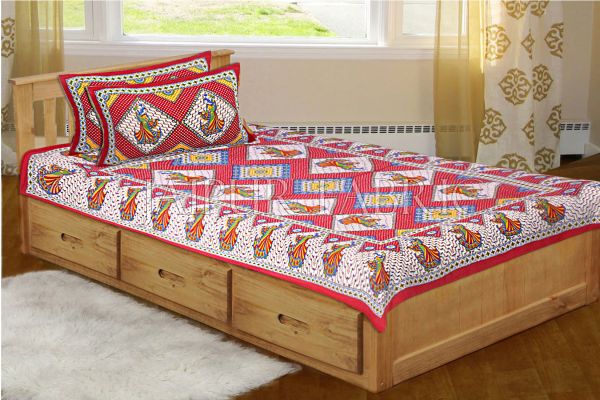 Maroon base jaipur Folk dance Design Single Bed Sheet