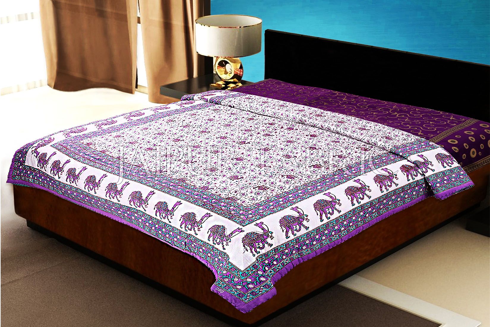 Purple Rajasthani Camel Border Flower Print Cotton AC Double Bed Quilt