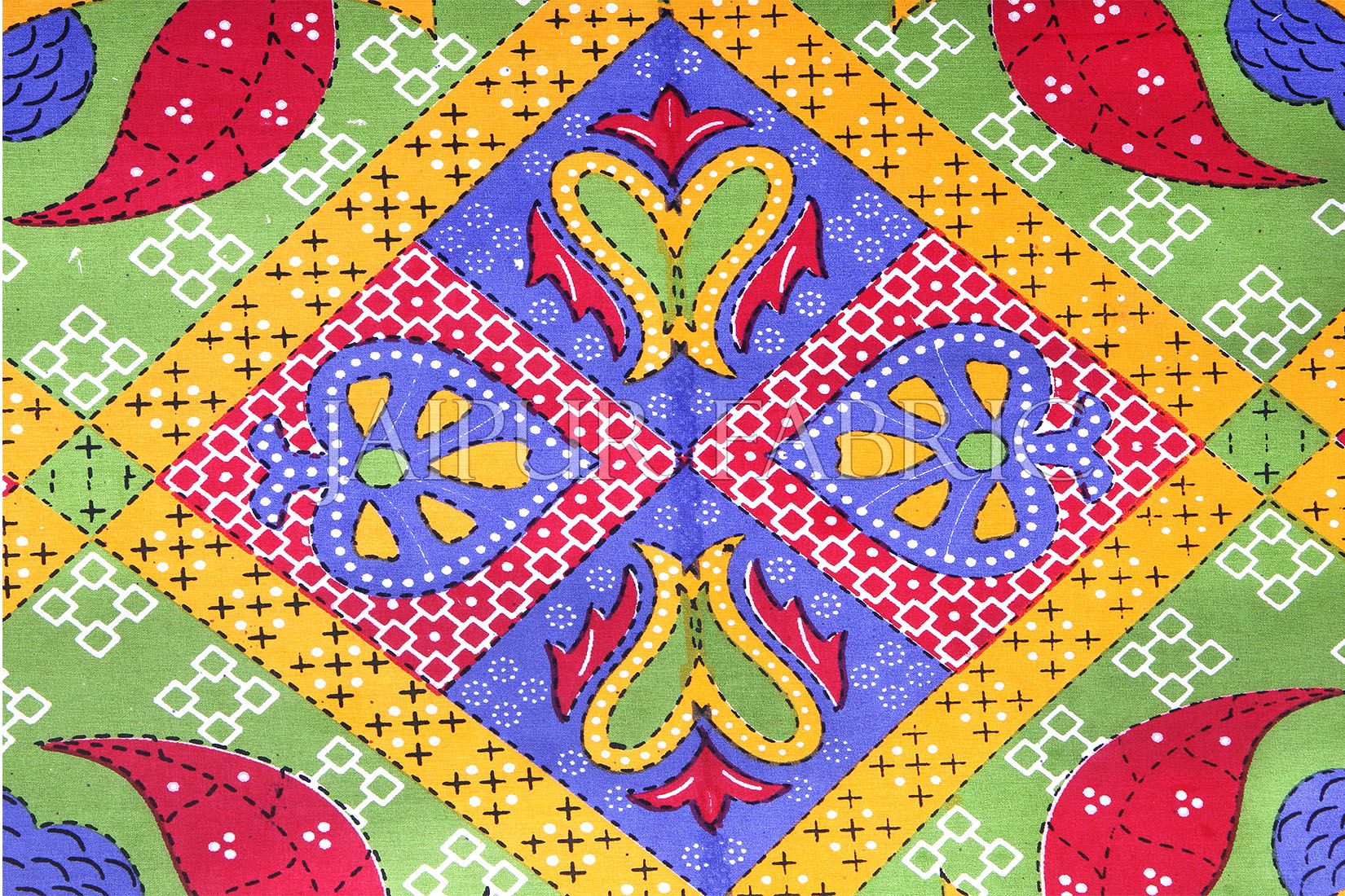 Blue Border Rajasthani Paan Patta Print Cotton Single Bed Sheet