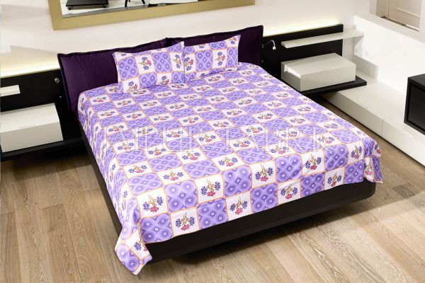Purple Circle with Floral Print Cotton Double Bed Sheet