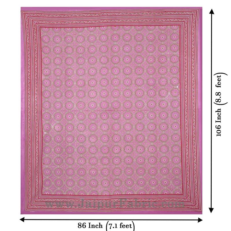 Double Bedsheet Pink Border Round Circle Cotton With 2 Pillow Covers