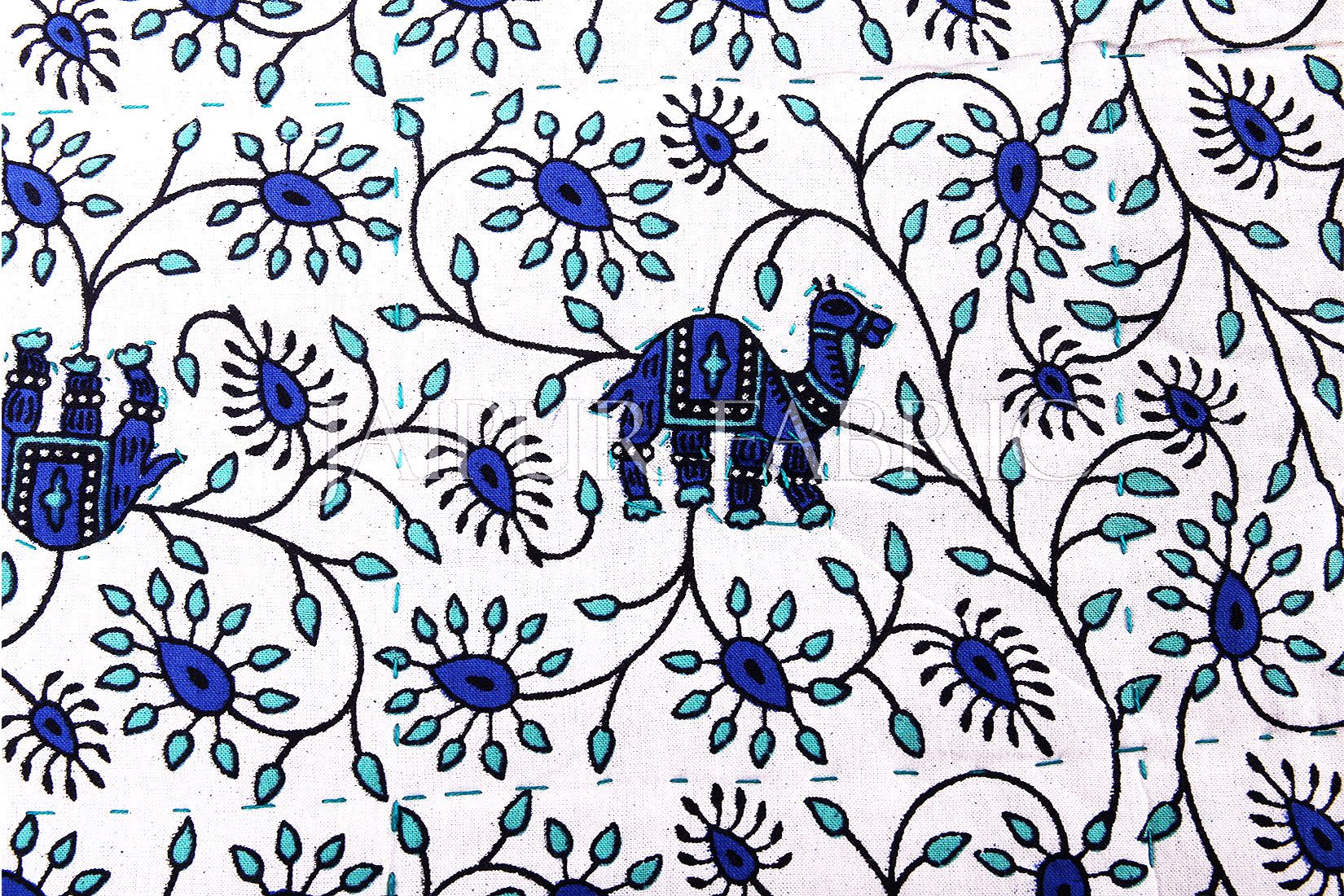 Blue Rajasthani Camel Border Flower Print Cotton AC Double Bed Quilt