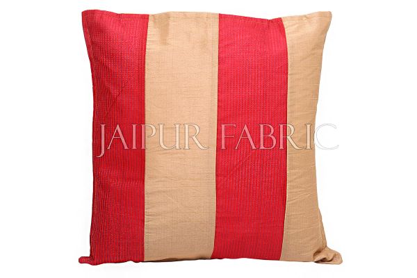 Golden and Red Thread Work Cotton Satin Silk Cushion Cover