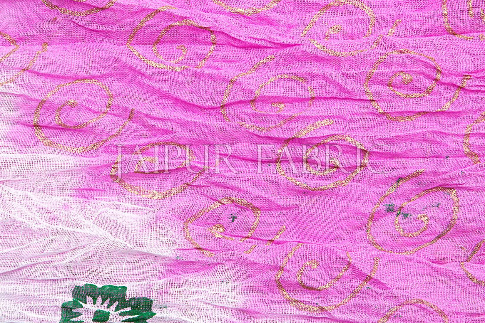 Pink and White Floral Gold Print Cotton Scarf