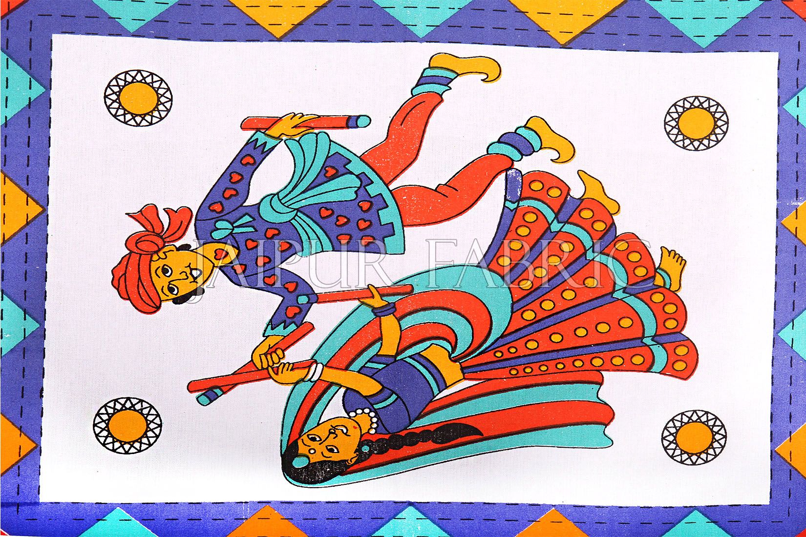 Blue Base Jaipuri Folk Dance Cotton Single Bed Sheet