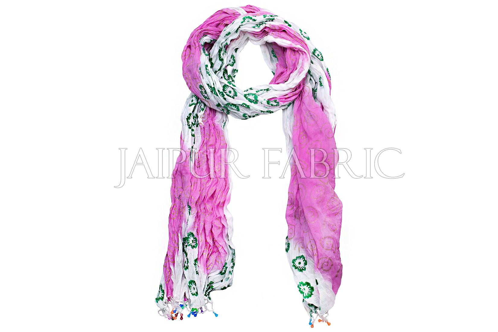 Pink and White Floral Gold Print Cotton Scarf