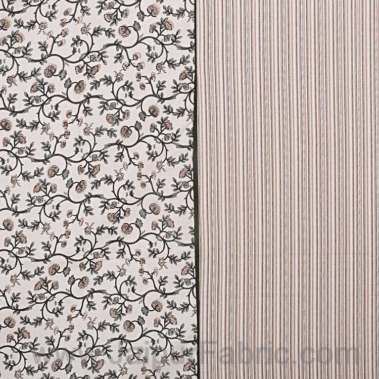 Double Bedsheet Greyish Brown Floral Motif  Print
