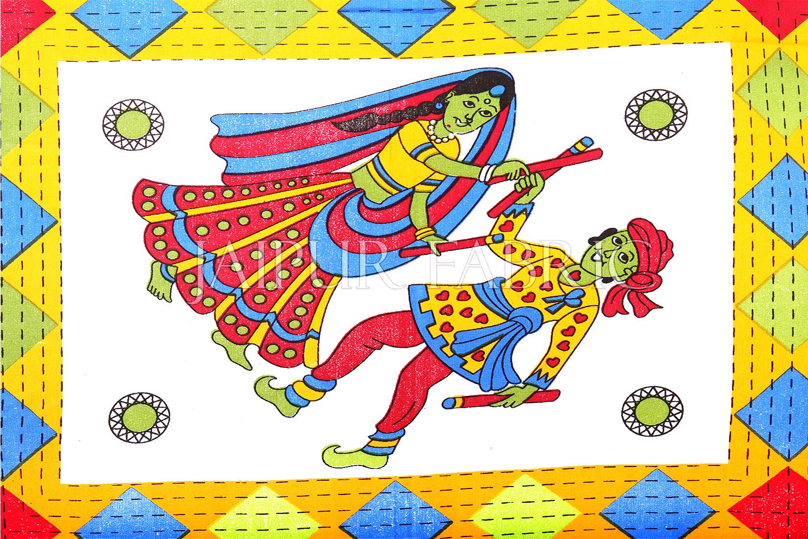 Yellow Base Jaipuri Folk Dance Cotton Single Bed Sheet