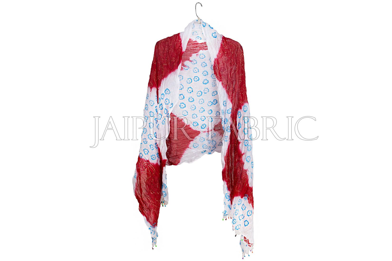 Red and White Floral Gold Print Cotton Scarf