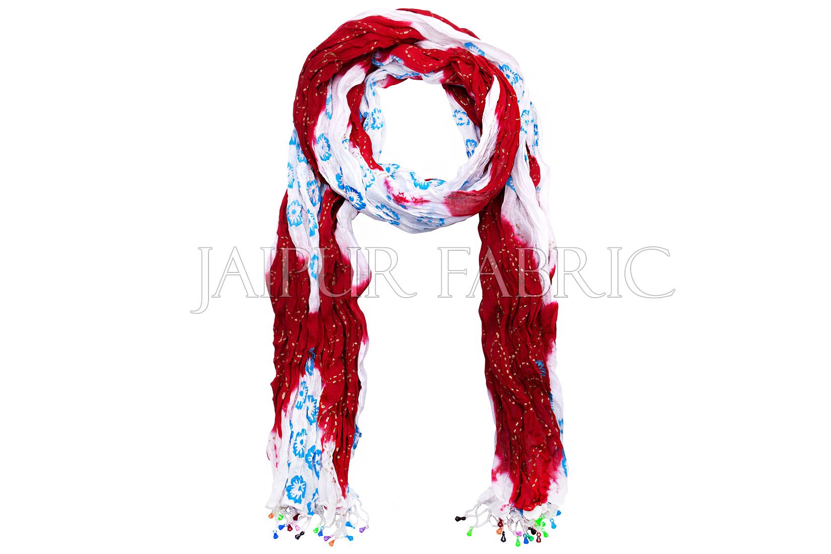 Red and White Floral Gold Print Cotton Scarf