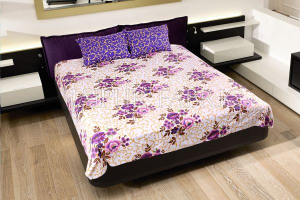 Purple Leaf Print Cotton Double Bed Sheet