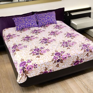 Purple Leaf Print Cotton Double Bed Sheet