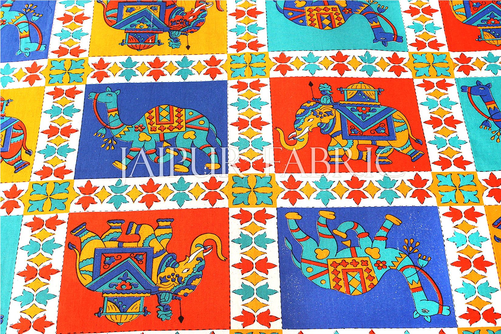 Blue Border Rajasthani Camel and Elephant block print Single Bed sheets