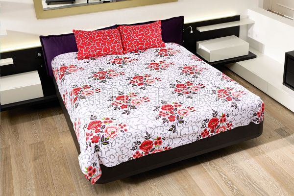 Red Leaf Print Cotton Double Bed Sheet