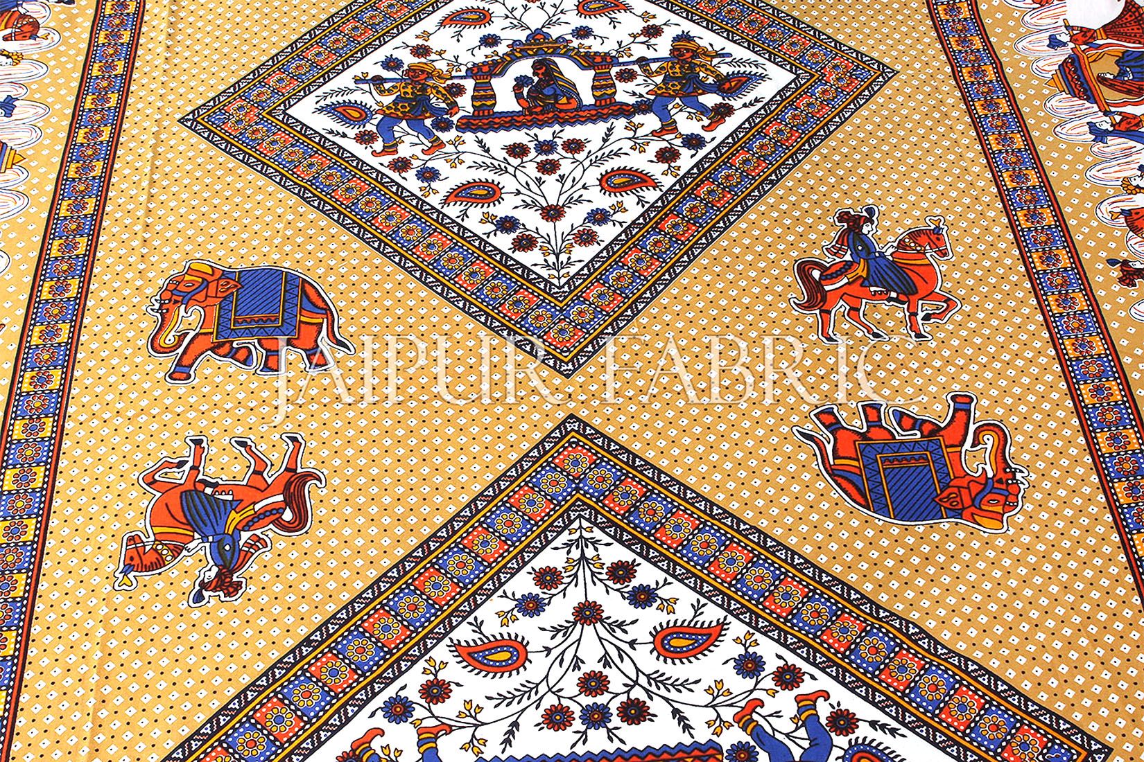 Brown Base Jaipur doli design with elephant Print Single Bedsheet