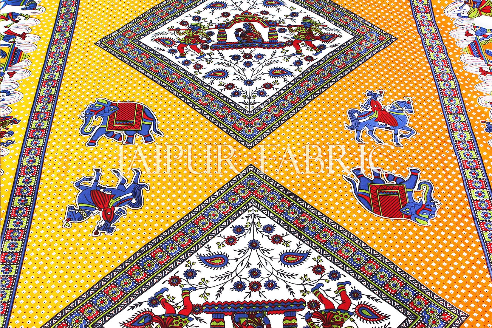 Yellow Base Jaipur doli design with elephant Print Single Bedsheet