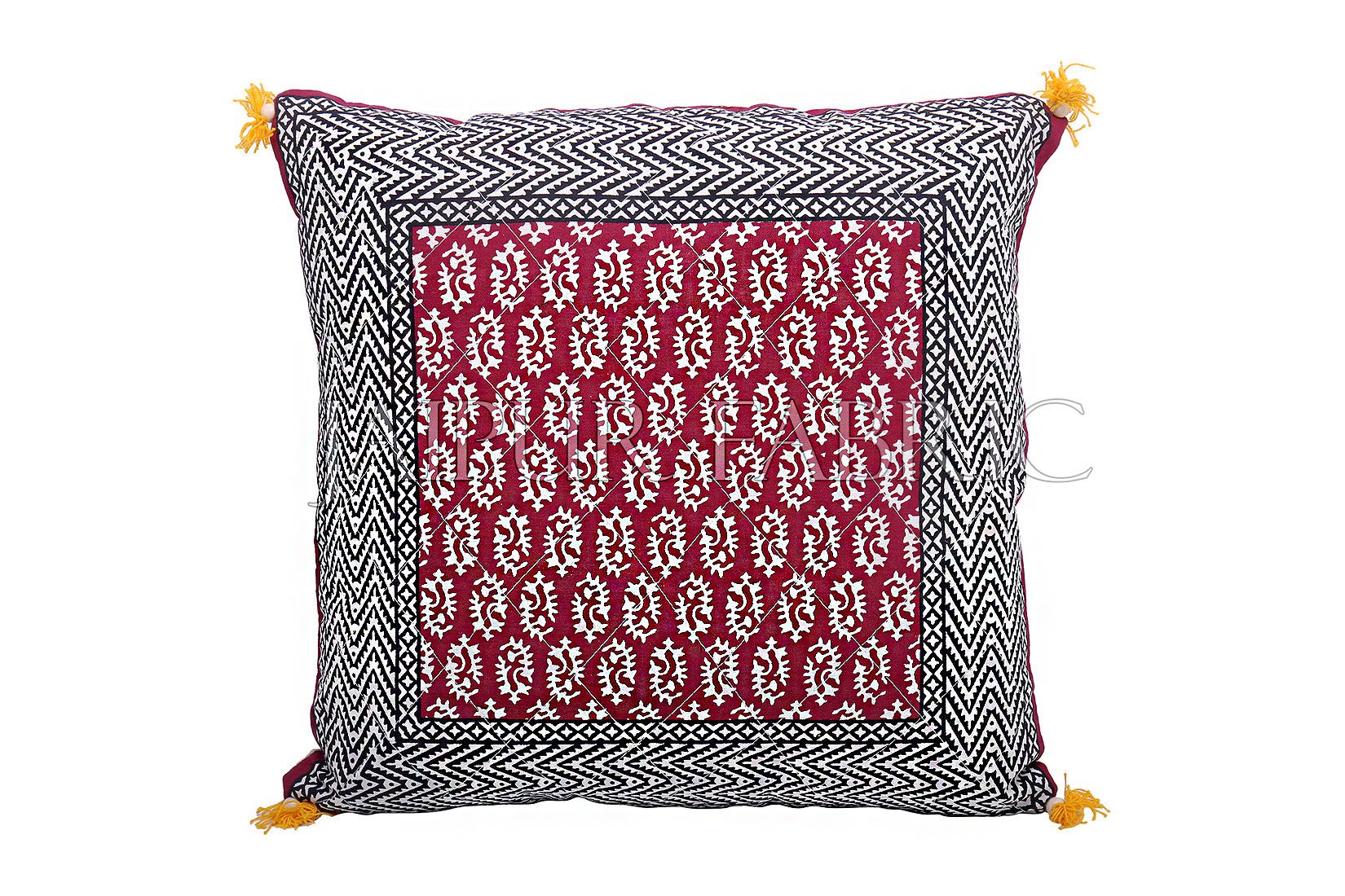 Maroon Color with Black Border Block Print Cotton Cushion Cover