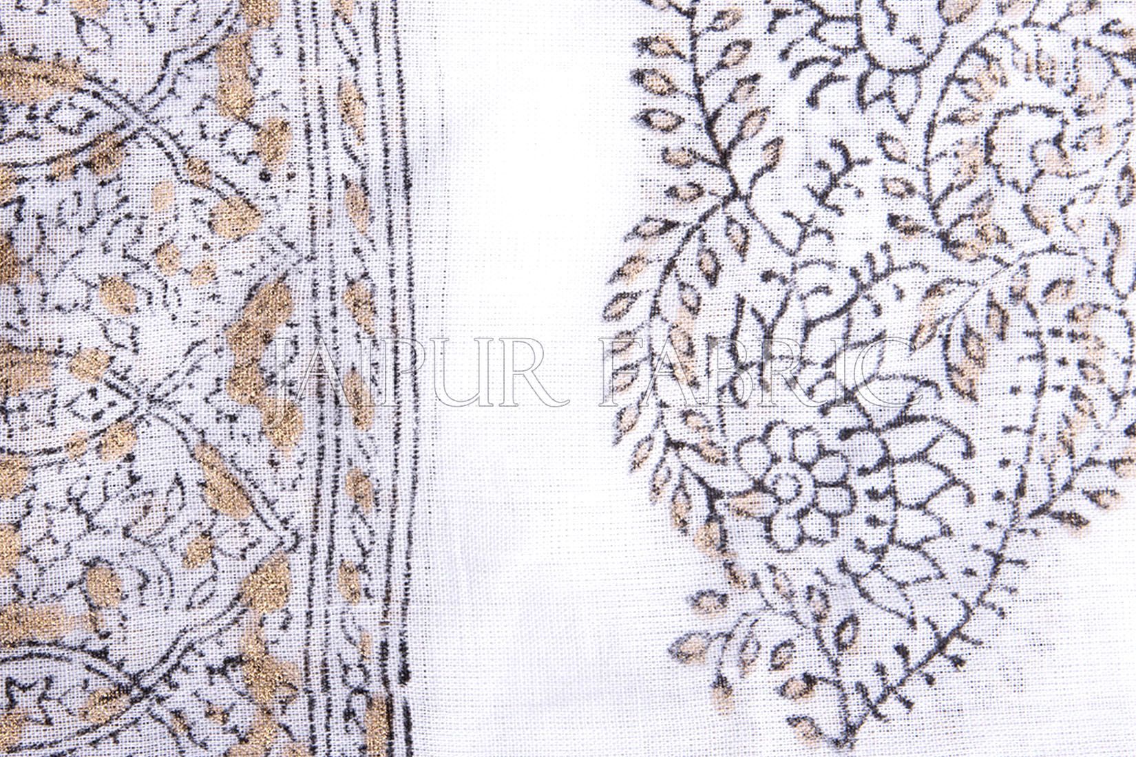 White Base Golden and Black Rajasthani Handmade Print Cotton Scarf