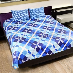Bice Color Blue Square Print Double Bed Sheet