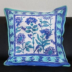 Blue and White Block printed Cotton Cushion Cover