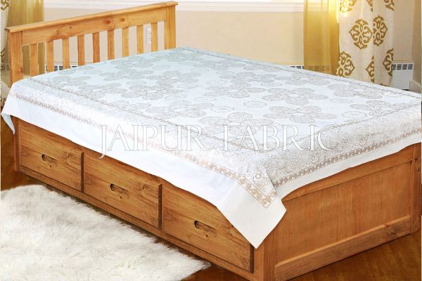 White base With Golden Rajasthani Floral Print Single cotton Bed sheeet