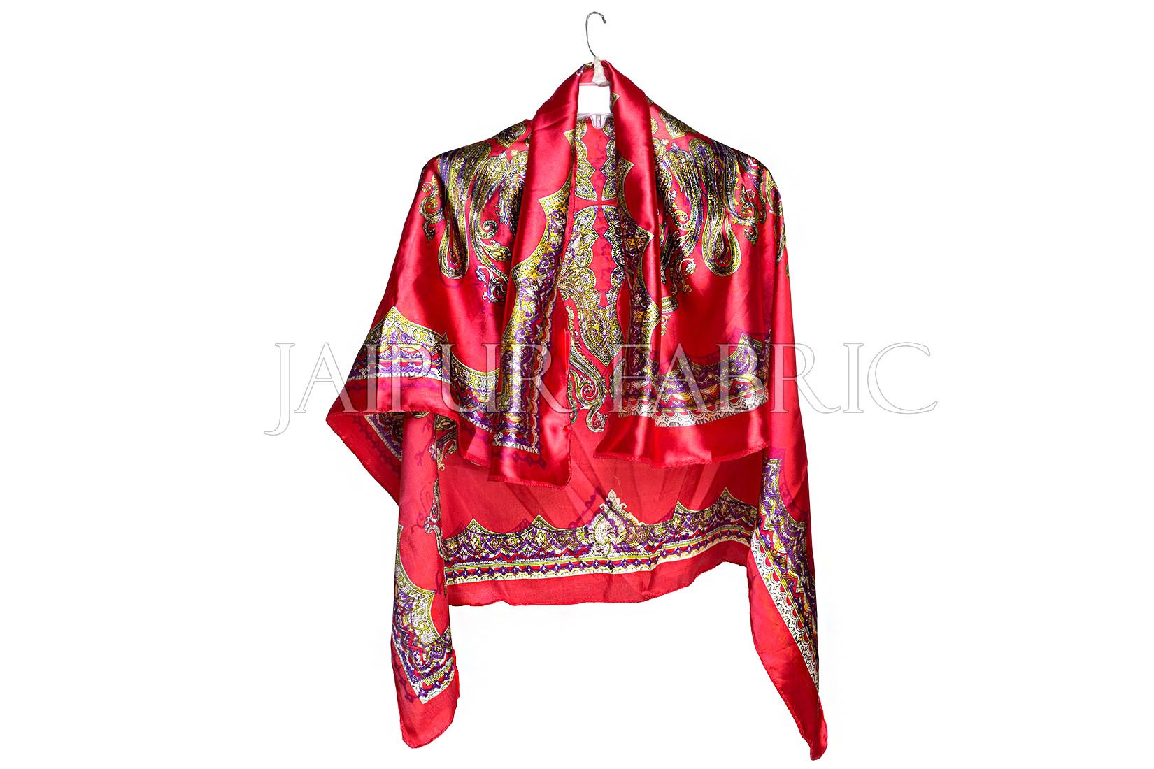 Red Color Jaipuri Keri Print Silk Scarf