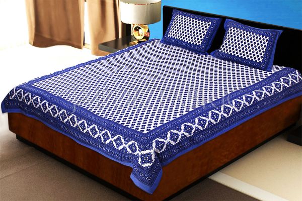 Blue Tropical Print Cotton Double Bed Sheet