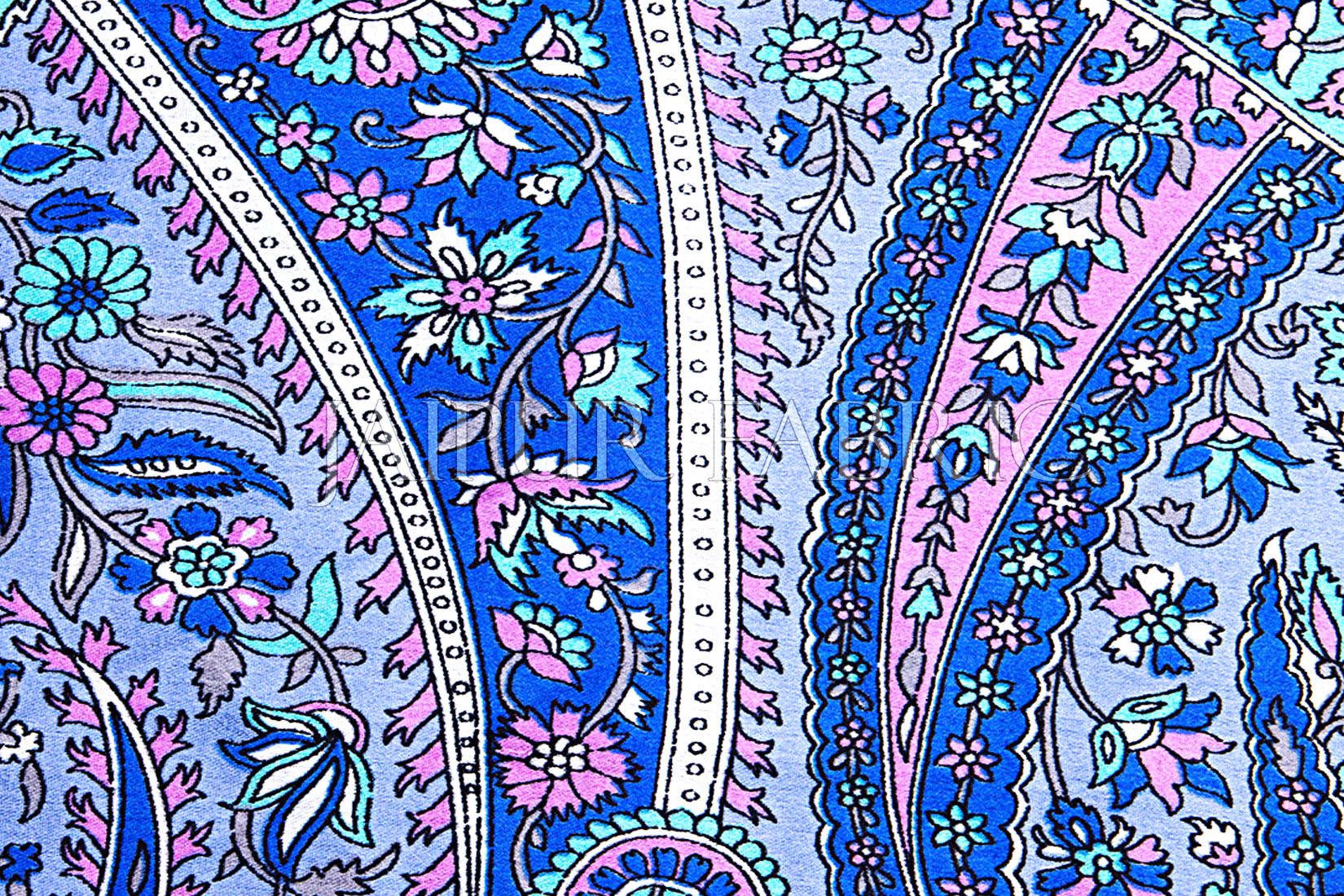 Blue Color Jaipuri Keri Print Silk Scarf