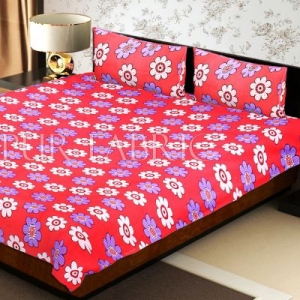 Peach Base Dotted Flower Print Double Bed Sheet
