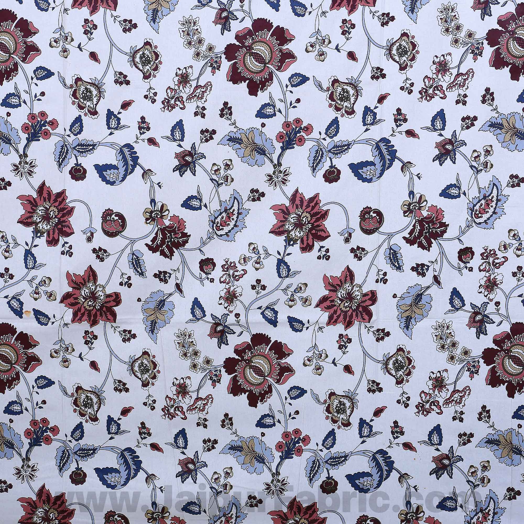 Pure Cotton 240 TC Double bedsheet in reddish floral pattern
