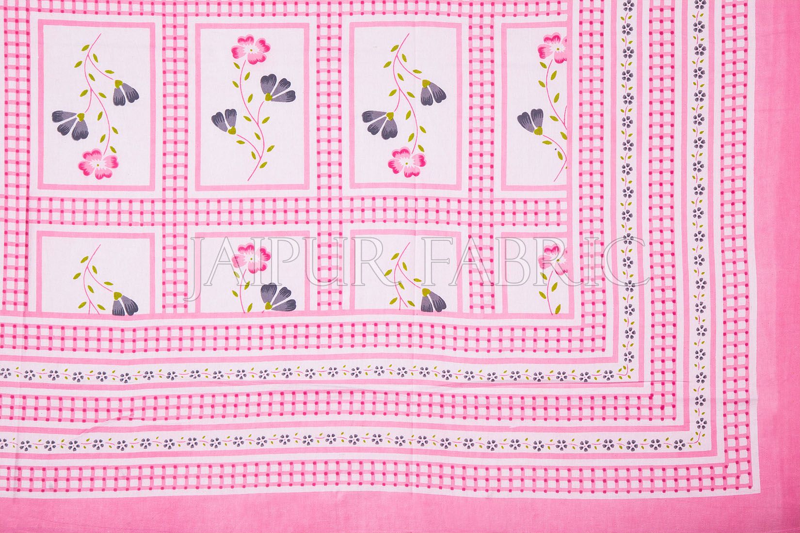 Pink Color White Base Floral Print  Single Bed Sheet
