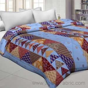 Blues Twill Cotton  Double Bed With Colorful Patchwork Design Comforter