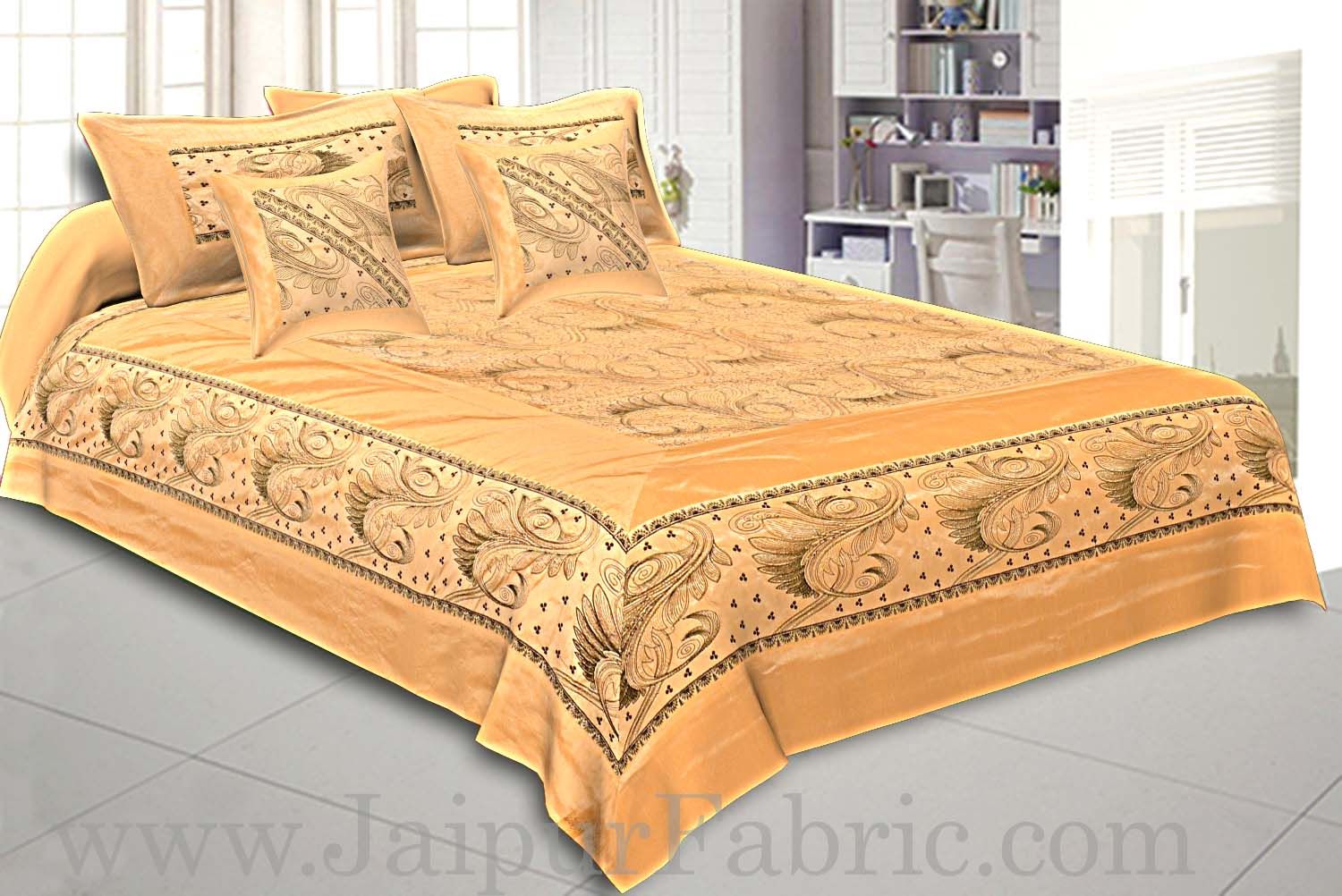 Silk Bed Sheet  Cream Color With Lace Work Superfine bed cover