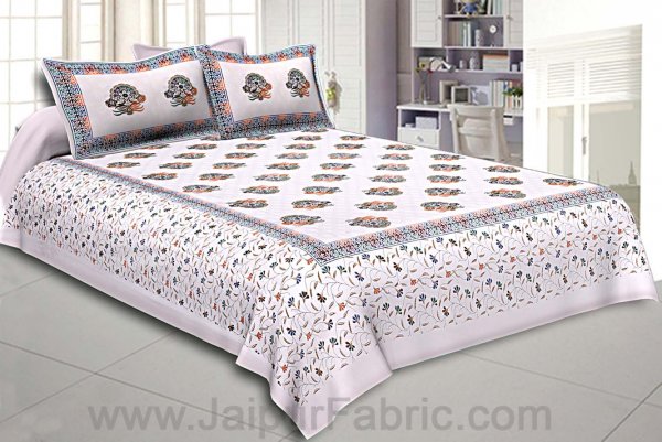 King Size Double Bedsheet White Satrangi Motif