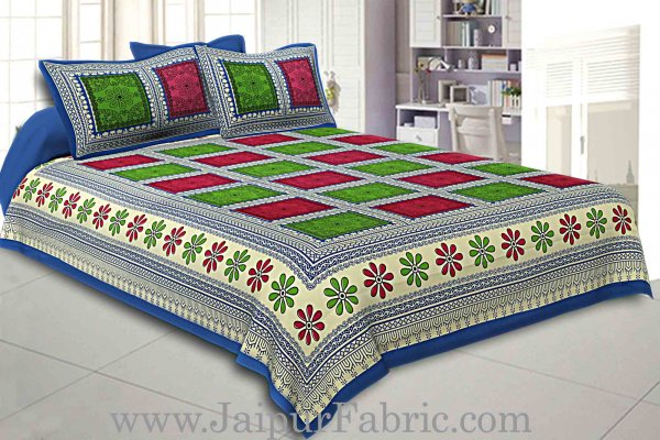 Double bedsheet  Blue Border Multi Checks Pattern Smooth Touch With 2 Pillow Cover