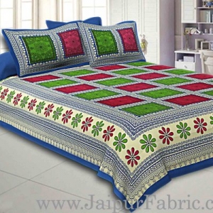Double bedsheet  Blue Border Multi Checks Pattern Smooth Touch With 2 Pillow Cover
