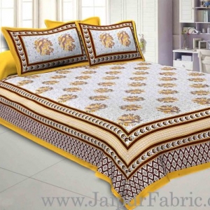 Double bedsheet Yellow Border With Big Boota  Print Fine Cotton With Two Pillow Cover