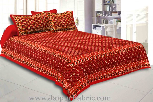 Red Border Red Base leaf  Print Fine Cotton Double Bed sheet  With Pillow Cover