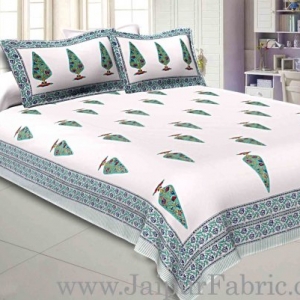 Double Bed Sheet White Base With Kadi Print Multi Tree  Print Super Fine Cotton