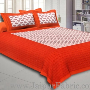 Orange Border Cream Base Kerry Boota Print Cotton Double Bed Sheet