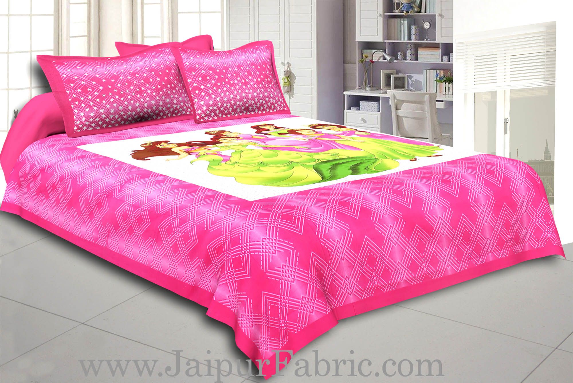 Dark Pink Barbie Doll Cotton Double Bed Sheet